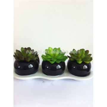 2014 cheap Artificial succulent plants plastic plants with dark ceramic pot